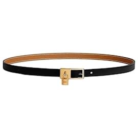 Hermès Cinturón Lucky Reversible de Cuero para Mujer Noir Gold