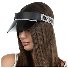 Jimmy Choo Calix Sun Visier Black Hiking Golf Cap Silver Pearl Banding Fashion