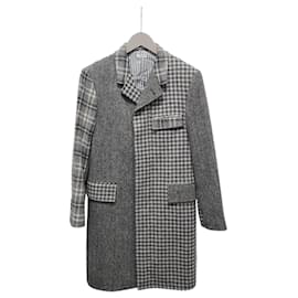 Casaco de lã xadrez Funmix Chesterfield cinza - Thom Browne