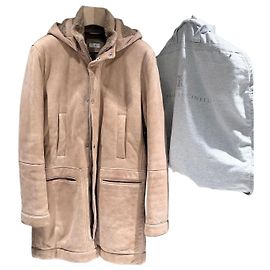 Brunello Cucinelli Cappotto in shearling e pelle di agnello marrone