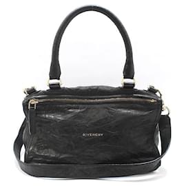 Borsa a tracolla Pandora Medium in nero stropicciato placcata oro - Givenchy