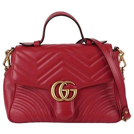 Gucci Sac cabas à poignée supérieure et sac à bandoulière GG Marmont en cuir rouge