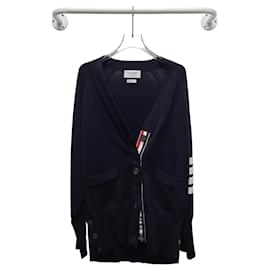 Cárdigan de algodón con cuello en V y mangas asimétricas azul marino - Thom Browne