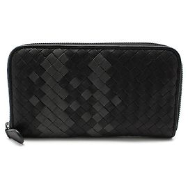 Bottega Veneta Black Grey Two-Tone Intrecciato Woven Mesh Zip Long Wallet
