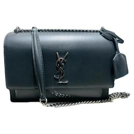 Borsa a tracolla e crossbody YSL in pelle Dark Grey Sunset con monogramma e catena argentata - Saint Laurent