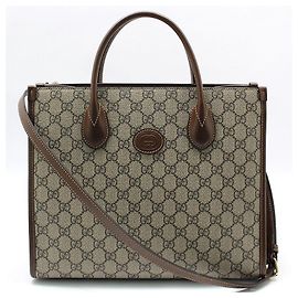 Gucci Piccola borsa a tracolla tote GG Supreme in pelle marrone