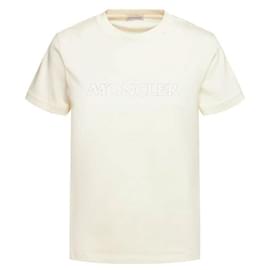 T-Shirt mit besticktem Logo Elfenbein - Moncler
