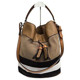 Burberry Borsa Hobo Ashby Medium in tela a quadri Marrone