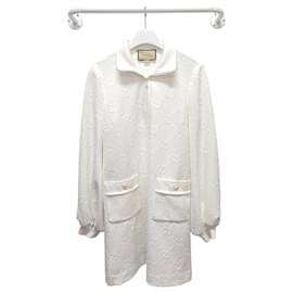 Vestido balloon con media cremallera en jacquard GG blanco - Gucci