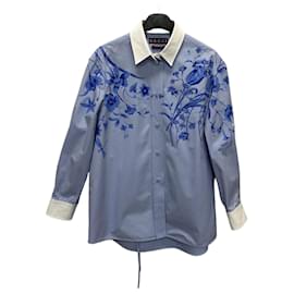 Blusa de popelina de algodón con estampado floral azul cielo - Gucci