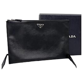 Prada Clutch Saffiano Triangle Logo Nero