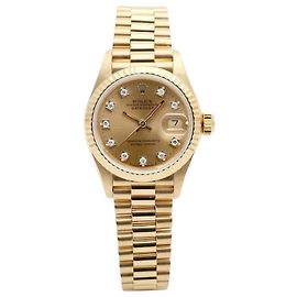 Rolex Datejust Damenuhr aus Gold mit Original-Diamanten in Weißgold mit Krappenfassung