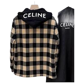Sobrecamisa in lana con cappuccio a quadri Beige - Céline