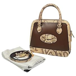 Kleiner Leder-Tote und Schultertasche mit Top-Handle und Python-Besatz und Horsebit - Gucci
