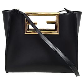 Fendi Piccola borsa a tracolla in pelle con logo FF nero