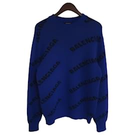 Maglia in lana con loghi multipli blu cobalto XS - Balenciaga
