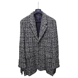 Dior Giacca in cotone cannage tweed nero e blu
