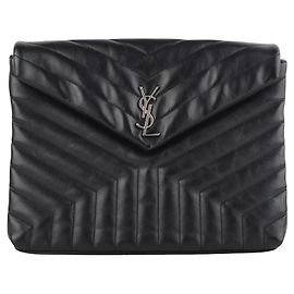 Saint Laurent Clutch Loulou Flap Matelassé Argento