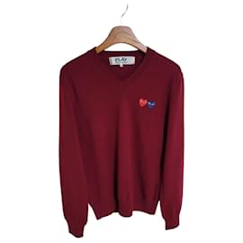 Burgunderroter Strickpullover mit Doppelwappen für Herren - Comme Des Garcons