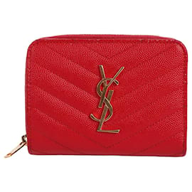 Saint Laurent Rote YSL Damen Geldbörse mit Goldbeschichtung