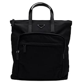 Borsa Tote e Zaino da Uomo in Nylon Nero con Logo Triangle di Stagione - Prada