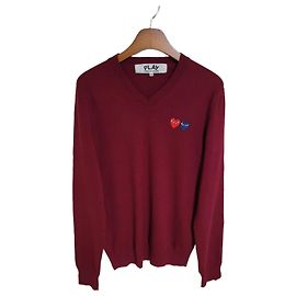 Comme Des Garcons Burgundy Double Wappen Strickjacke für Herren