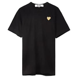 Comme Des Garcons Schwarzes T-Shirt mit goldenem Herz-Patch