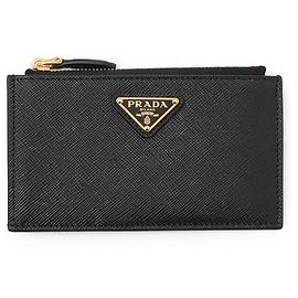 Prada Porte-cartes zippé en cuir Saffiano