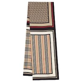 Sciarpa in seta con stampa monogramma, righe e quadretti - Burberry