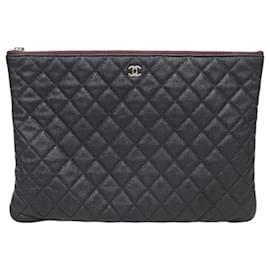 Chanel Clutch Classic Large in Caviar Nero Argentato con Chip
