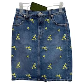 Gucci Gonna in denim con ricami floreali