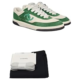 Chanel CC Logo Green Suede Sneakers