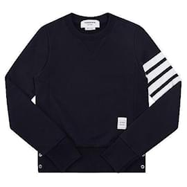 Sweatshirt für Damen aus Loopback-Jersey in Navy mit Rundhalsausschnitt und Streifen RWB Tab - Thom Browne