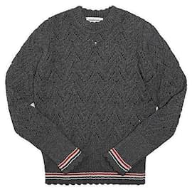 Pointelle Merinowolle Pullover Grau Strick Damen - Thom Browne