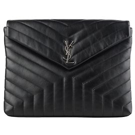 Saint Laurent Clutch Loulou Flap Matelassé Plata