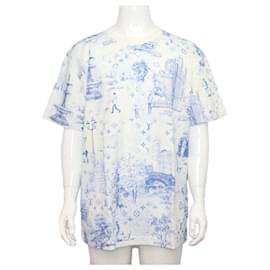 Blaues Kurzarm-T-Shirt aus Baumwoll-Piqué mit Grafik für Herren - Louis Vuitton