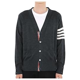 Asymmetrischer V-Ausschnitt Wollcardigan für Herren (Dunkelgrau) - Thom Browne