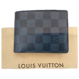 Louis Vuitton Cartera de hombre de doble pliegue LV Graphite Multiple Wallet Damier Cobalt Canvas