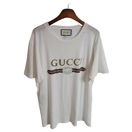 Gucci Weißes Kurzarm-T-Shirt mit Vintage-Logo und Blumenstickerei