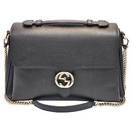 Gucci Große Top-Handle-Tasche aus schwarzem Leder mit GG-Interlocking-Logo und Kette