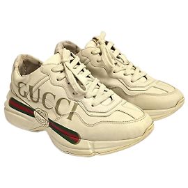 Gucci Sneakers in pelle con logo Laiton da donna Avorio