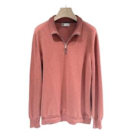 Cashmere-Strickpullover mit halbem Reißverschluss Koralle - Brunello Cucinelli