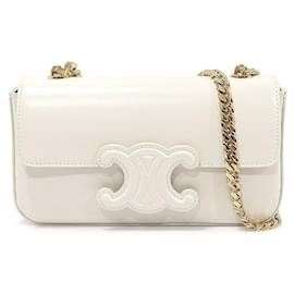 Borsa a tracolla Triomphe in pelle di vitello bianco lucido con catena dorata - Céline