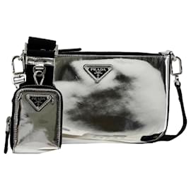 Prada Borsa a tracolla in pelle argento spazzolato