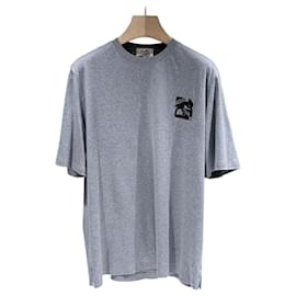 Kurzärmeliges Baumwoll-T-Shirt mit Lederpatch Grau - Hermès