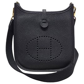 Hermès Black Noire Gold Tone Evelyn Stamp
