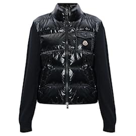 Gesteppter Wollstrickjacke mit Reißverschluss für Damen Schwarz - Moncler