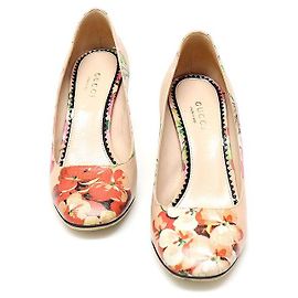Gucci Beige Leder Pumps mit Blumenmuster mit mittlerem Absatz Damenschuhe