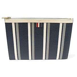 Thom Browne Porte-documents et pochette à rayures en cuir grainé bleu marine, taille moyenne