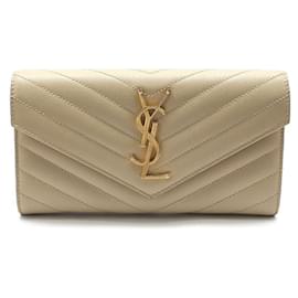 Saint Laurent Langer Geldbeutel Monogramm Matelassé Caviar Beige Gold